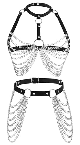 NICEIGHT Punk Leather Body Chains for Women Layered Waist Belly Chain Belt Black Chest Chain Gothic Party Rave Body Jewelry - Black