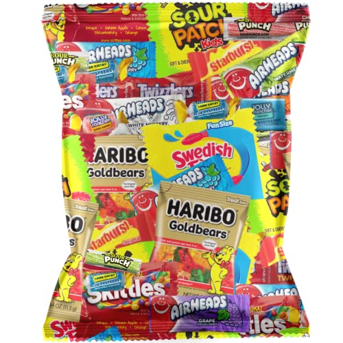 Assorted Bulk Candy Mix -Skittles, Air Heads, Swedish Fish, Sour Patch Kids, Hariibo, Starburst & More!- Individually Wrapped Candy (32 Ounces)