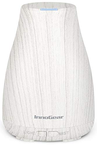InnoGear Essential Oil Diffuser - Upgraded Aromatherapy Humidifier with 7 Color Lights, 2 Mist Modes, Auto Off - For Home Office - White Grey
