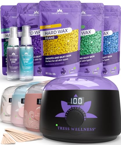 Tress Wellness Waxing Kit for Brazilian Wax - Easy to Use - For Sensitive Skin - Digital Display, Black Purple Flower - BLACK PURPLE: Flower