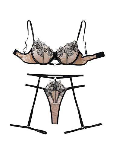  Floral Embroidery Lingerie Set