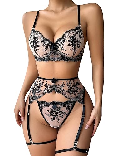  Floral Embroidered Lingerie Set 