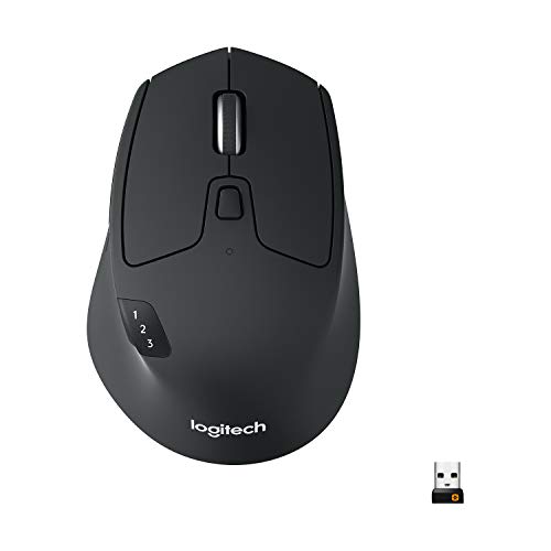 Logitech M720 Triathlon Multi-Device Wireless Mouse, Bluetooth, USB Unifying Receiver, 1000 DPI, 8 Buttons, 2-Year Battery, Compatible with Laptop, PC, Mac, iPadOS - Black - M720