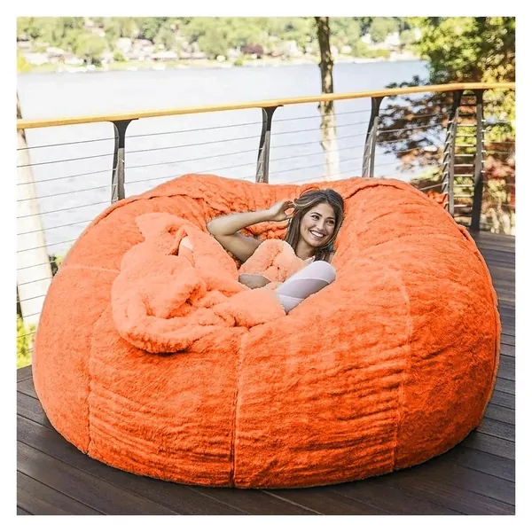 Giant Fur Bean Bag Chair for Adult Living Room Furniture Big Round Soft Fluffy Faux Fur BeanBag Lazy Sofa Bed Cover(it was only a Cover, not a Full Bean Bag)Faux Fur BeanBag Lazy Sofa Bed Cover Giant