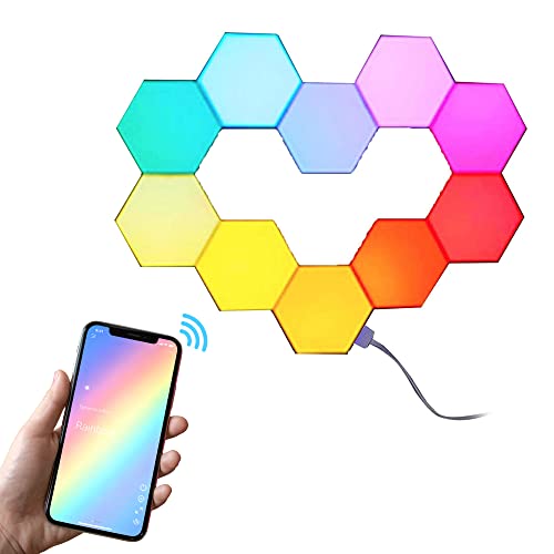 Yescom APP Control Hexagon LED Lights 10 Pack WiFi Wall Hex Light Gaming Room Bedroom Decor Work with Alexa Google - 10 Pack (Wall Mounted)