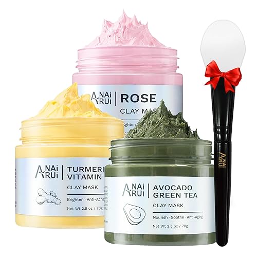 ANAI RUI Turmeric Vitamin C Clay Mask -Rose Facial Mask -Avocado Green Tea Mud Mask,Facial Mask Skincare for Deep Cleansing,Purify Pores, SPA Mask Set, Facial Mask Set Gifts Set 2.5 oz each - Pink