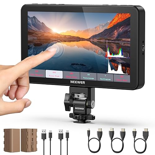 NEEWER F700 7" Camera Field Monitor, 2000nit HD 1920x1080 IPS Touch Screen with 3D LUT, 4K HDMI Loop in/Out with Peak Focus DSLR Video Assist HDR Waveform, Cold Shoe Mount, 2 NP-F750 Batteries & Cable - F700 w/ 2 NP-F750 Battery