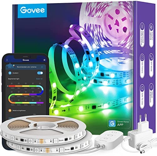 Govee RGBIC Ruban LED 10m, Bande LED Bluetooth Multicolore, Contrôlé par APP et Contrôle Segmenté Intelligente Sélection des Couleurs, Sync avec Rythme de Musique pour Maison Chambre Fête Bar Cuisine - 10m