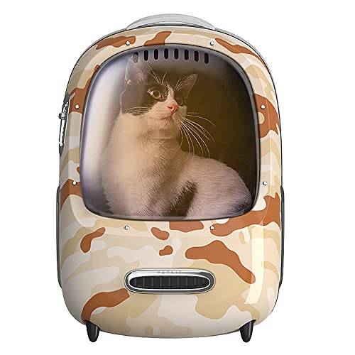 PETKIT Cat Backpack Carrier with Inbuilt Fan & Light, Airline-Approved Pet Backpack Bubble for Kitty Small Dog, Detachable Dog Backpack with Padded Strap for Travel, Hiking, Walking & Outdoor - Upgraded CAMO