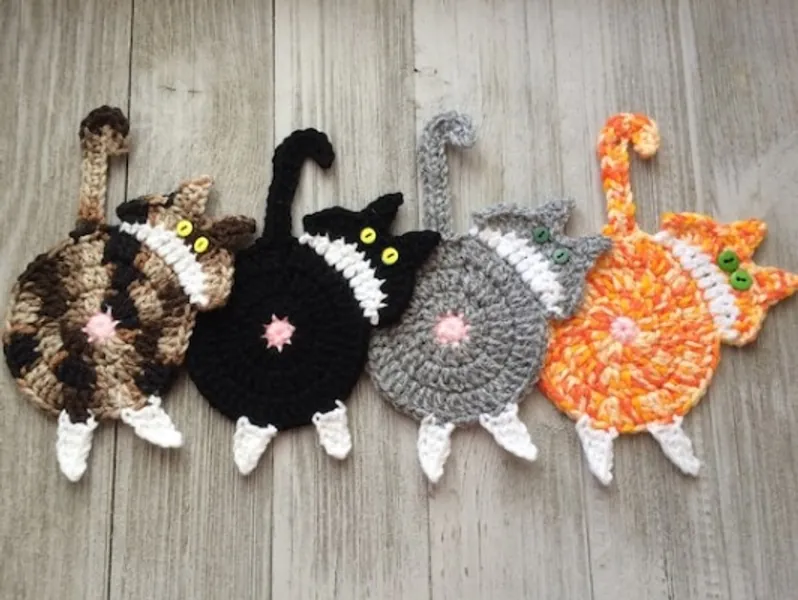 Tuxedo Cat Butt Crochet Coasters  Crazy Cat Lady Gift  | Etsy