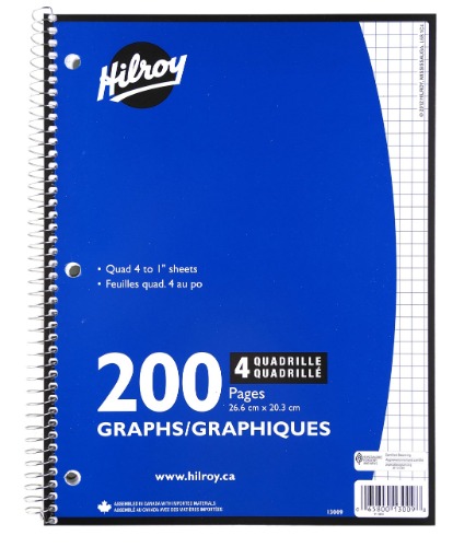 10 Pack - Hilroy Coil 1-Subject Notebook, Quad Ruled Graph Paper, 100 Sheets/200 Pages, 10 1/2" x 8", Blue, Box of 10 (13009A) - Blue 10-Pack
