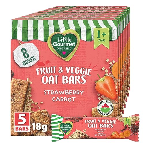 Baby Gourmet Organic Fruit & Grain Bar - Strawberry Carrot Oat - 12 Months+, No Artificial Flavours, Non-GMO, Gluten-Free, 5 x 18g - Pack of 8, Orange - Strawberry Carrot Oat - Bar