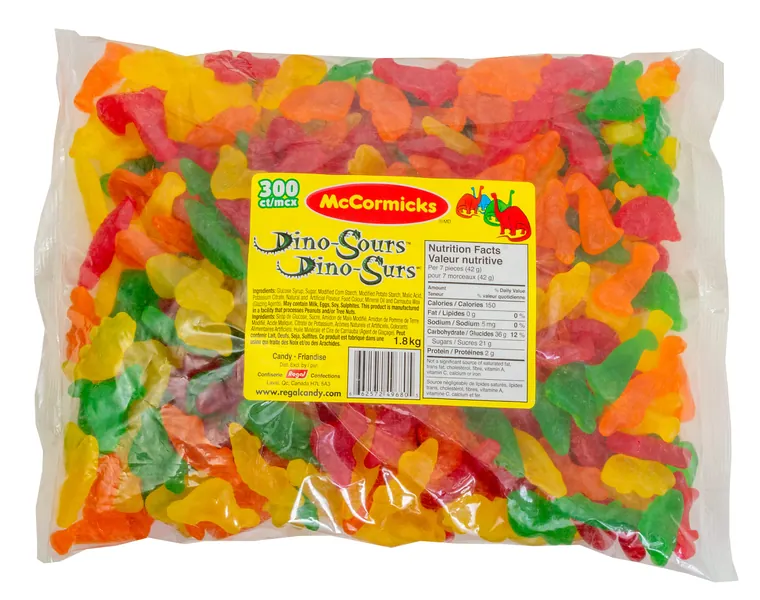Regal Confections McCormicks, Dino-Sours - Gummies - Bulk Candy Bag, 1.8kg - Dino-Sours