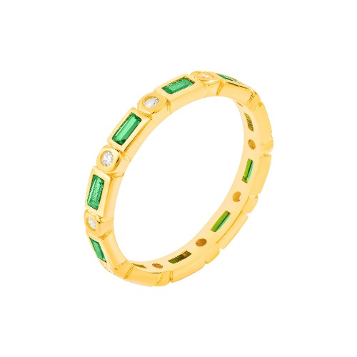 Emerald Green Art Deco Ring/18k Yellow Gold & Premium Cubic Zirconia - Large (US8)