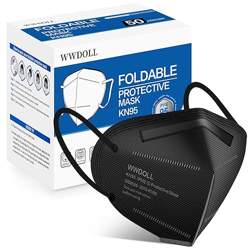 WWDOLL KN95 Face Masks 50 Pack, 5-Layer Breathable Disposable Respirator Mask for Adult Black - Black