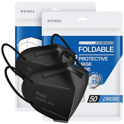 KN95 Face Mask 100 Pack, WWDOLL Black KN95 Mask 5-Layer Breathable Mask, KN95 Black Masks Protection for Adult, Indoor, Outdoor Use - Black