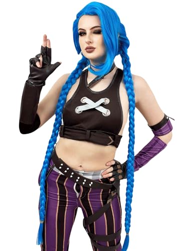 ALLAURA Blue Braided Cosplay Wig for Women Anime Jinx Cosplay Wig Halloween Anime Party Heat Resistant Wig - Jinx Blue