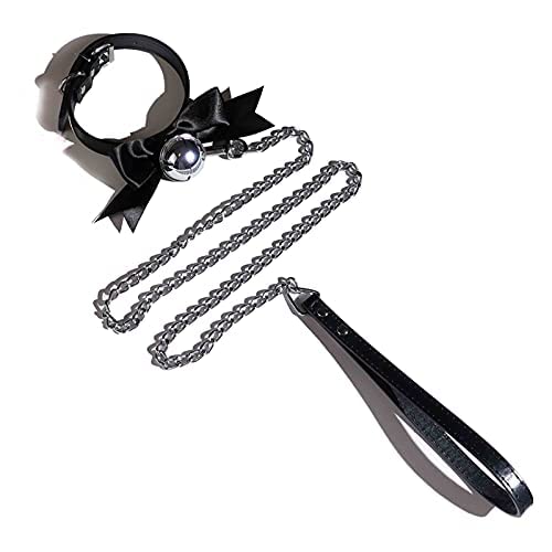 paloli Handmade Cosplay Choker Lolita Kitty Bell Collar with Ribbon Women Leather Choker Necklace - Black Chain