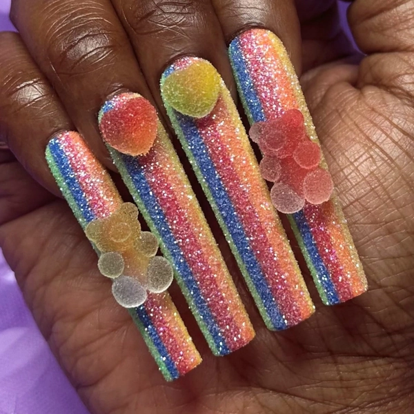 Rainbow Candy Gummie Bear Press On Nails | Valentines Press On Nails