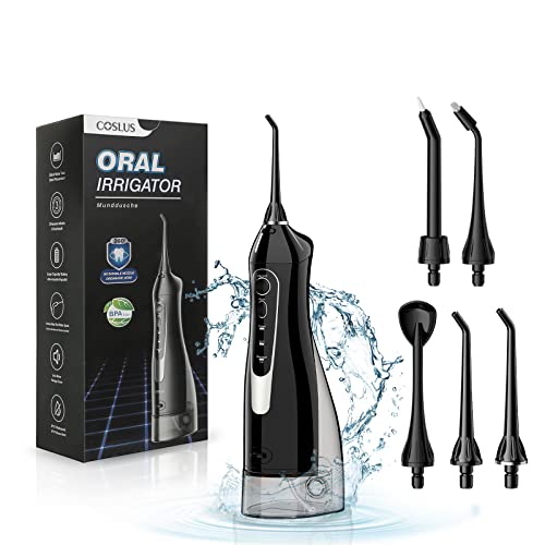 Water Dental Flosser Teeth Pick: Portable Cordless Oral Irrigator 300ML Rechargeable Travel Irrigation Cleaner IPX7 Waterproof Electric Waterflosser Flossing Machine for Teeth Cleaning F5020E - Black
