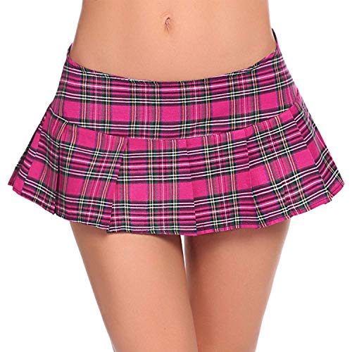 Avidlove Lingerie Women Role Play Costume Mini Plaid Skirt Schoolgirl Outfits - Large - Rose Red (Plaid Skirt)