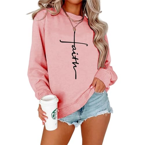 ALAPUSA Plus Size Graphic Sweatshirt for Women Long Sleeve Faith Crewneck Casual Pullover Christian Shirt - XX-Large - LS-Pink