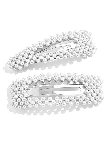 Pearls Hair Clips Silver Large Hair Barrettes for Women Bridal Bridesmaid Flower Girls Wedding Decorative Hair Pins Her Christmas Thanksgiving Valentines Mothers day Birthday New Year Gift - Silver