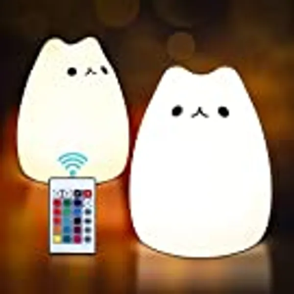 SCOPOW Night Lights for Kids Room Cat Lamp with Remote for Desk Decor, Kawaii Anime Squishy Lamps for Kids Toddler Baby Girls, Cat Themed Gifts for Cat Lovers