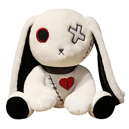 Voiakiu Crazy Rabbit Plush - Gothic Stuffed Animal Rabbits | White/Pink/Black Bunny Plush Toys Halloween Christmas Birthday Gifts for Kids Aged 14 - White - 25cm