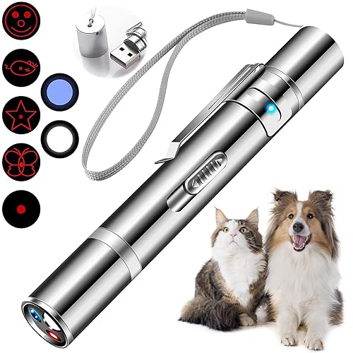 Cowjag Cat Toys, Laser Pointer with 7 Adjustable Patterns, USB Recharge Laser, Long Range and 3 Modes Training Chaser Interactive Toy, Dog Laser Pen Toy - 1Pcs