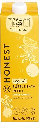 The Honest Company Foaming Bubble Bath Refill Carton | Gentle for Baby | Naturally Derived, Tear-Free, Hypoallergenic | Citrus Vanilla Refresh, 32 fl oz - Citrus Vanilla Refresh - 32 Fl Oz (Pack of 1)