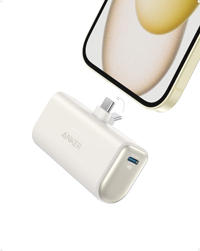 Anker Nano Power Bank, Mini Portable Charger with Built-In Foldable USB-C Connector, 5,000mAh Battery Pack 22.5W, For iPhone 15, Samsung S23 Series, Note20 Series, LG, Huawei, iPad, AirPods, and More - White