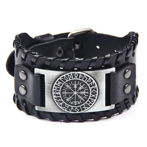 Viking PU Leather Bracelet - Black/Silver