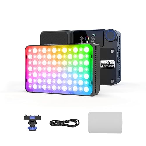 Amaran Ace 25c RGBWW Full Color LED Light, 32W On-Camera Video Light, 2300K-10000K, 5908 Lux @ 0.5m, USB-C Fast Charging, Magnetic Mount, 12 Lighting Effects, Wireless amaran App Control - Charcoal - Charcoal