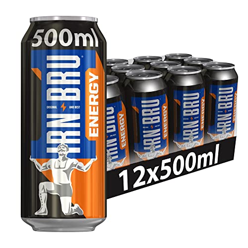 IRN-BRU Energy Drink, The Iconic Taste of IRN-BRU with Taurine, Caffeine & Vitamin B - 12 x 500 ml Cans - Full Sugar - 500ml | 12 Cans