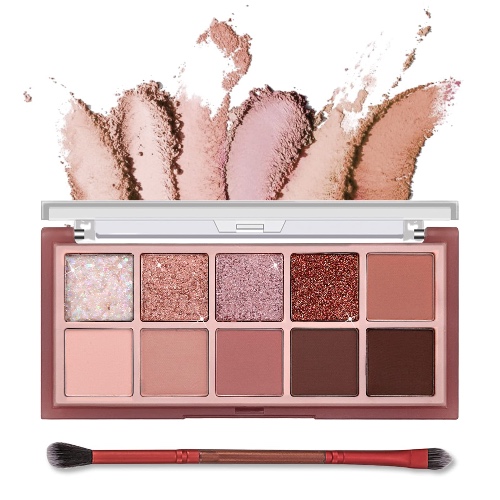 Erinde 10 färger ögonskuggspalett, matt skimmer glitter ögonsminkpalett, högpigmenterad, blandningsbar långvarig ögonneutral palett, sminkpall i resestorlek med professionell ögonskuggsborste #03