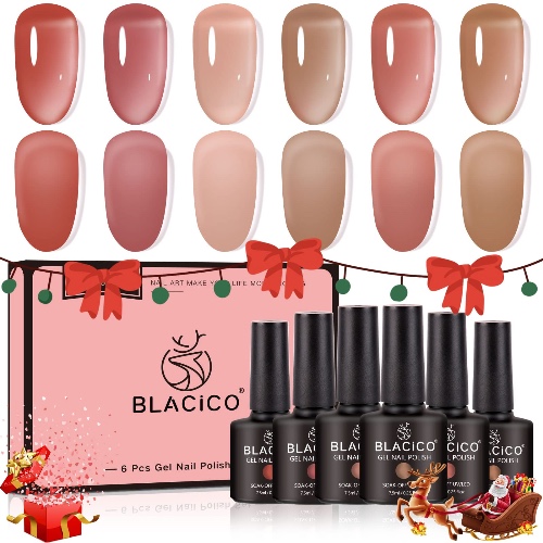 Jelly Gel Nagellack Set med 6 Färger Nude Gel Polish Kit Genomskinlig Färg UV LED Soak Off DIY Manikyr Pedikyrlack Hemsalong (Höst)