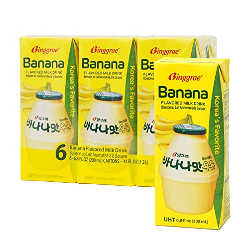 Binggrae Banana Flavored Milk [Korea’s No 1 Classic & Original Banana Milk] - Sweet, Smooth & Creamy Texture (Pack of 6) - Banana - 6.8 Fl Oz (Pack of 6)
