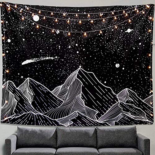Zussun Black and White Tapestry Starry Night Mountain Tapestries for Bedroom Aesthetic Moon and Stars Tapastry's Wall Hanging Dark Nature Forest Wall Tapestry for Living Room Dorm (Dark, 60'' × 50'') - 60'' × 50'' - Dark