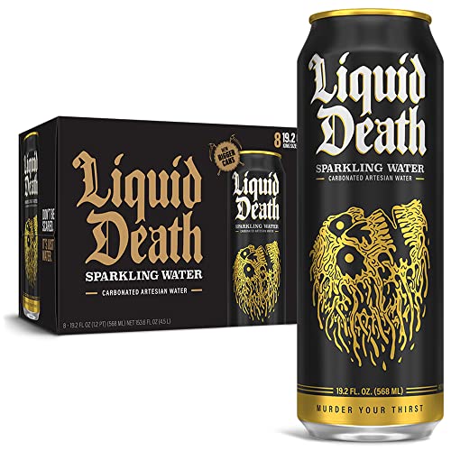 Liquid Death Artesian Sparkling Water, 19.2 oz King Size Cans (8-Pack) - Artesian Mountain Water - Sparkling - 19.2 Fl Oz (Pack of 8)