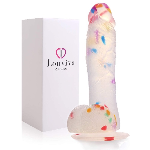 Louviva Confetti Dildo Realistic Clear Silicone Suction Cup Women Sex Toy, 7 Inch