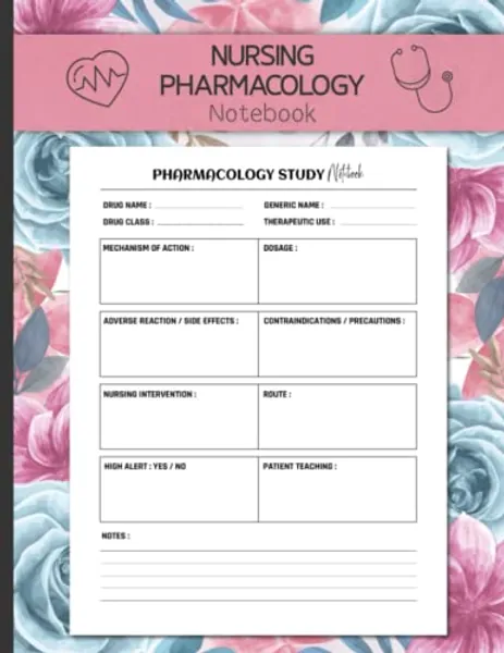 Nursing pharmacology notebook: Blank medication template notebook for nursing students - 120 Pages