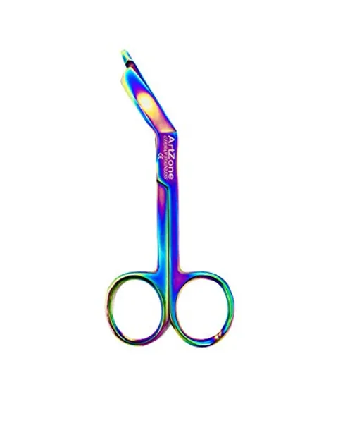 Artzone Lister Bandage Scissors - 4.5-Inch Cynamed Medical-Grade Stainless Steel Shears - Multi-Colored Rainbow Titanium Finish - Sharp Blades Cut Through Bandages, Dressing, Tape, Gauze, Clothing