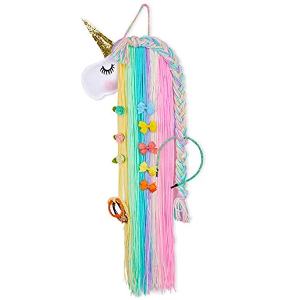 Basumee Unicorn Hair Bow Holder for Girls Wall Hanging Decor and Baby Hair Clip Hanger Organizer, Rainbow