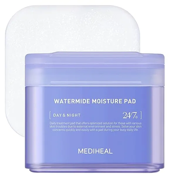 MEDIHEAL Watermide Moisture Pad - Square Cotton Facial Toner Pads with Icelandic Glacial Water - Improve Skin Temperature, Hydrating Toner Pads to Dry, Puffy, Coarse Skin -Vegan Eco Silk Pads,100 Pads