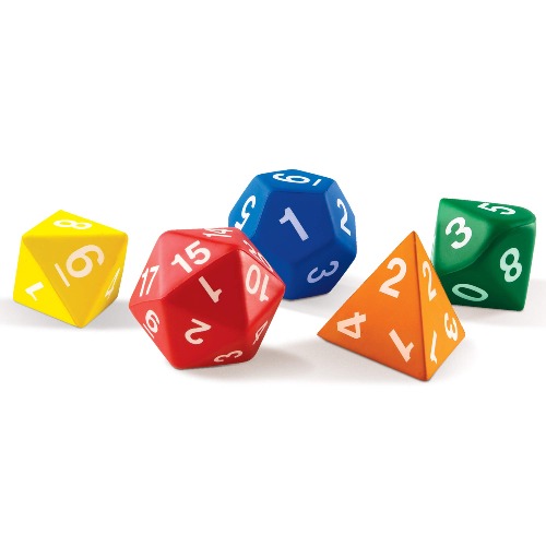 Jumbo Foam Polyhedral Dice, 5 Dice, 4, 8, 10, 20 Sides, Ages 5+
