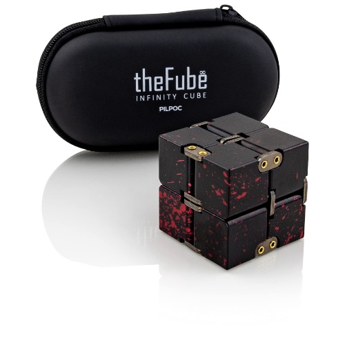 PILPOC theFube Fidget Cube Infinity Cube Desk Toy - Premium Quality Aluminum Infinite Magic Cube with Exclusive Case, Sturdy, Heavy, Relieve Stress and Anxiety, for ADD, ADHD, OCD (Black & Red)