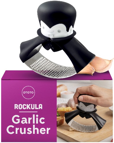 OTOTO Rockula Garlic Press Rocker - Garlic Masher, Garlic Rocker, Rocking Garlic Press Stainless Steel - Garlic Smasher Spooky Gifts - Easy to Clean