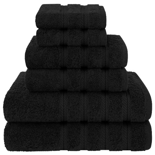 American Soft Linen Premium, Luxury Hotel & Spa Quality, 6 Piece Kitchen and Bathroom Turkish Towel Set, Cotton for Maximum Softness and Absorbency, [Worth $72.95] Black