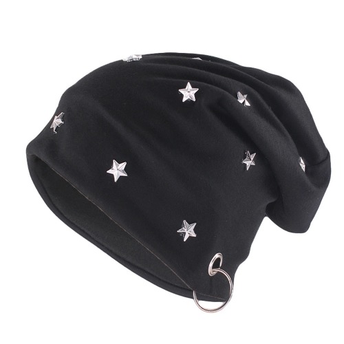 Star Themed Beanie - Black / 54-60cm